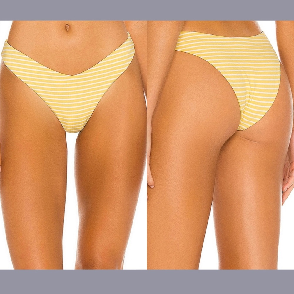 NEW Onia [ XL ] Chiara Rib Ribbed Bikini‎ Bottom in Snapdragon Yellow/White